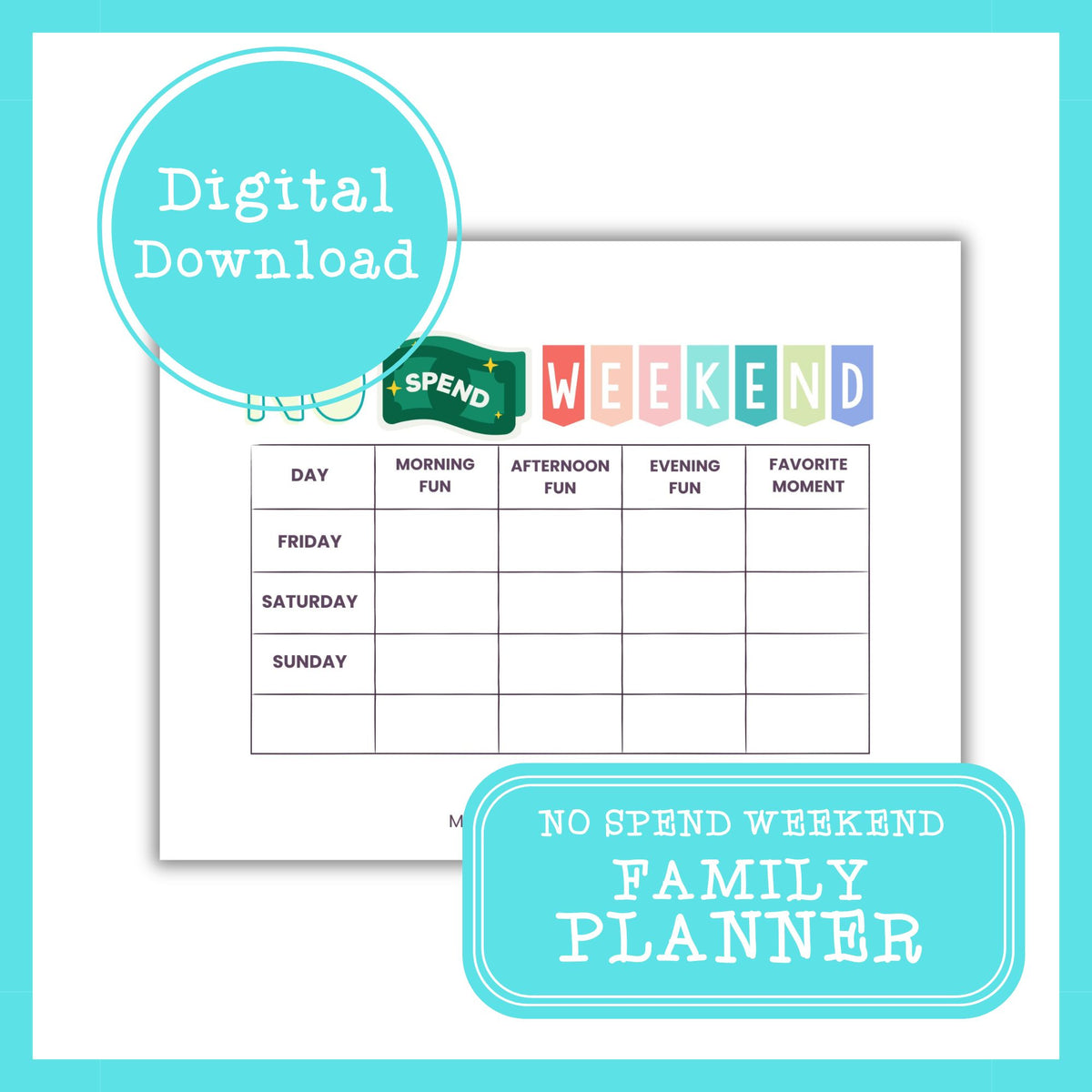 Weekend Tracker No-Spend Weekend Challenge Printable | Budget Planner & Tracker | Digi ...